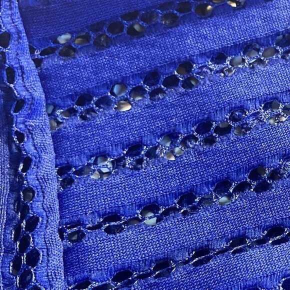 Soprano SZ M dressy sapphire blue print striped mesh unique flare skirt - Picture 8 of 8